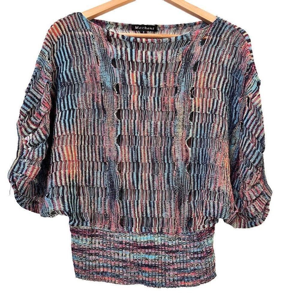 Mechant Womens Sweater Top Pullover Stretchable Knitted 3/4 Batwing Sleeve Small